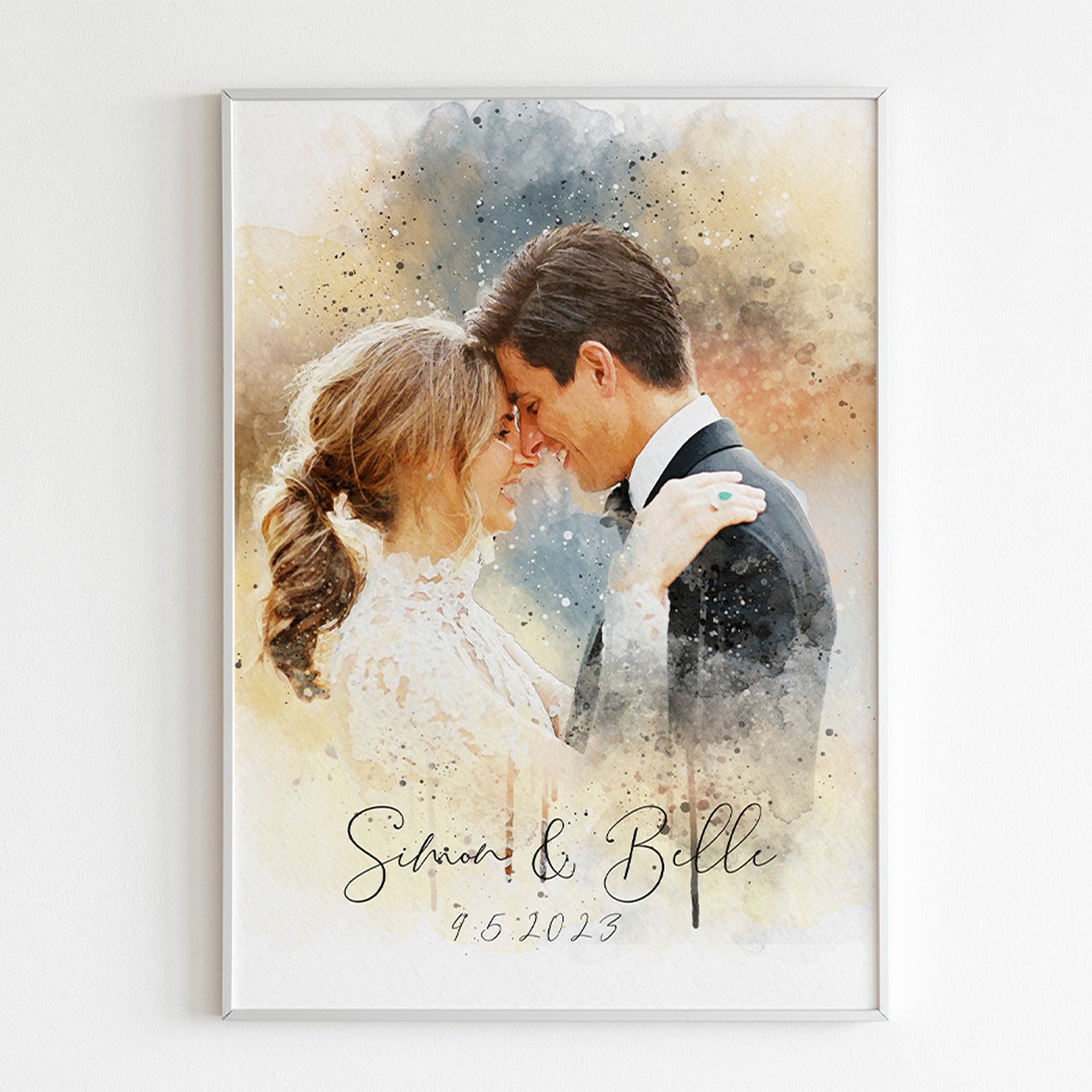Personalised Watercolour Couple , Custom Wedding Portrait From Photo Gift