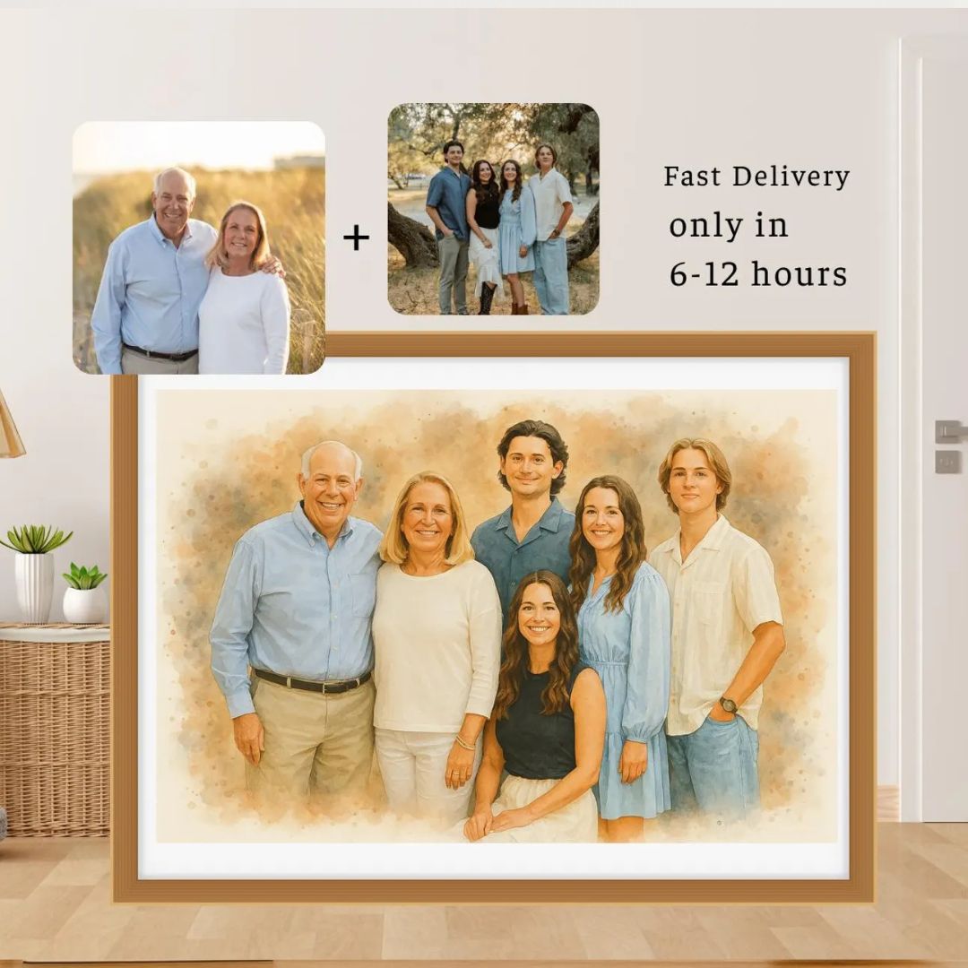 Custom Watercolor Family Portrait | Personalized Memorial Art from Photo | Digital Download | Thoughtful Bereavement Gift