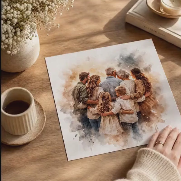 Family Reunion Portrait – Combine Relatives from Different Photos into One Custom Watercolour Family Artwork